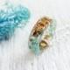 Pale blue ring turquoise ring gold rings for women pastel goth fashion rings pastel grunge baby blue resin rings gold foil moss terrarium