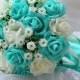 Turquoise Green White Wedding Bouquet, Turquoise Flowers Bridal Bouquet,  Wedding Centerpieces, Decorations,Silk Ribbon Fake Flower Bouquets