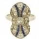 Art Deco Diamond and Sapphire Platinum Ring Womens Vintage Jewelry Perfect Gift For Her (3230002)