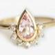 Pear Sapphire Ring, Pear Engagement Ring, Peach Engagement Ring, Sapphire Engagement Ring, Half Halo Diamond Ring, Half Halo Ring
