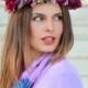 Wedding flower crown Burgundy floral crown Orchid hair wreath Burgundy headpiece Bridal hair wreath Boho Purple halo