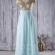 2016 Gold Sequin Bridesmaid Dress, Mint Blue Chiffon V Neck Wedding dress, Cap Sleeves Prom Dress, Long Formal Dress Floor Length (TQ163)