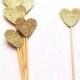Pack of 12 mini gold glitter mini heart, valentines topper, wedding toppers, red heart topper, party, engagement toppers