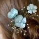 Blue flower hair pin Crystal hair vine Blue floral pin Bridal head piece Wedding blue hair dress Turquoise hair pin