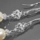 Bridal Pearl Chandelier Small Earrings Swarovski 8mm Ivory Pearl Earrings Pearl Drop CZ Earrings Wedding Pearl Jewelry Bridesmaid Jewlery