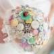 A Summers Day Vintage Brooch, Jewellery and Button Wedding Bouquet in Pastels