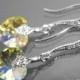 Aurora Borealis Heart Crystal Small Earrings AB Silver Crystal Wedding Earrings Swarovski 10mm Crystal Heart Dangle Earrings Bridal Jewelry