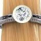 Affordable Platinum Diamond Engagement Ring, 1/3 Carat Solitaire, Filigree Band - Free Gift Wrapping
