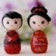 Chinese bride and groom wedding cake topper kokeshi figurines