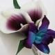 Corsage OR Boutonniere, purple, blue/aqua/teal/turquoise, orchids, Picasso lilies, dendrobium, Real Touch flowers, silk, prom/wedding
