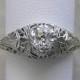 Antique Engagement Ring Filigree Art Deco Style Old European Cut Diamond 0.50 Ct.