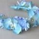 Beach bridal crown Light blue wedding flower crown Orchid hair Wreath Bridal floral headpiece Blue floral crown Orchids hair dress