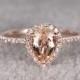 1.2ctw Pear Cut Morganite Engagement ring Rose gold,Diamond wedding band,14k,Pear Shaped,Gemstone Promise Bridal Ring,Halo,Prongs,Pave Set