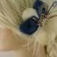 Bridal Feather Fascinator with Brooch, Bridal Fascinator, Wedding Hair Accessories, Fascinator, Hair Clip, Bridal Veil, Ivory and Blue