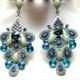 Blue Teal Chandelier Earrings, Peacock Style Crystal Earrings, Bohemian Jewelry, Statement Earrings