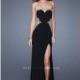 Black/Gold La Femme 20855 - High Slit Jersey Knit Lace Dress - Customize Your Prom Dress