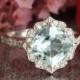 14k White Gold Aquamarine Engagement Ring in Scalloped Diamond Wedding Band 8x8mm Cushion Cut Gemstone Vintage Floral Ring March Birthstone