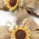 Set of 2 Rustic Sunflower Wedding Corsages, 2 Bridesmaids Burlap Sunflower Bracelets, Sunflower Brown Rustic Wedding Wrist Girl Accessories