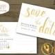 White and Gold Save The Date Postcard, classic gold, DIY wedding, printable save the date, postcard save the date, black and gold wedding