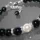 Black Pearl Bracelet Swarovski Mystic Black White Pearl Wedding Bracelet One Row Pearl Bracelet Wedding Pearl Jewelry Bridesmaid Jewelry