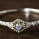 Hexagon diamond engagement ring, 2mm diamond 14k 18k gold - altrnative antique dainty engagement ring, yellow rose white gold,  mil-r102-2mm