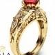 Ruby Vintage Engagement Ring Natural Ruby Custom Ring 14K Yellow Gold Vintage Engagement Ring