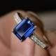 Lab Sapphire Ring Silver Engagement Ring September Birthstone Ring Blue Gemstone Sapphire Anniversary Ring