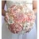 BROOCH BOUQUET  Ready to ship 9" rose gold silk flowers champagne and blush pink, pearl wedding bridal bouqet
