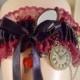 Gothic Steampunk Burguny Lace And Black Ribbon Wedding Cosplay Garter Alice Looking Glass