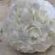 Ivory real touch rose and rhinestone brooch wedding bouquet.