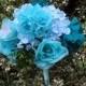 Paper Flower Bouquet - Blue Flowers - Roses Hydrangeas and Carnations - Wedding Bouquet, Centerpiece, Handmade
