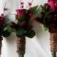 Winter silk wedding flowers 6 piece set bridesmaid bouquets, boutonnieres Rustic Chic Bridal bokay pine cones Rust Burgundy accessories