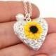 Sunflower Heart locket necklace, Gold Sunflower, Silver Plated Sunflower Locket, Birthday Gift, Sunflower Photo Locket