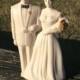 White Wedding - Cake Topper - Bride and Groom Figurine - Brunette Bride and Groom Decoration - Wedding Decoration - Cake Accessory