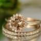 For Love-7mm Round Morganite in 14K Rose Gold Morganite and Diamond Halo Engagement Ring and Diamond Eternity Wedding Band Bridal Set Rings