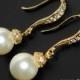 Bridal Pearl Earrings Pearl Drop Vermeil Gold Cz Earrings Swarovski 8mm Ivory Pearl Gold Wedding Earrings Small Ivory Pearl Bridal Earrings