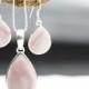 Pink opal earrings, Dangling earrings, Silver earrings, Drop earrings, Bridesmaid set,Silver set, Jewelry set, valentine gift