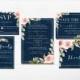 Navy Floral Wedding Invitation - Printable Navy Invitation Suite - Printable Navy and Pink Wedding Invitation - Navy Watercolor Invitation