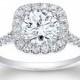 Ladies 14kt white gold cushion top diamond ring 0.50 ctw G-VS2 diamonds w/1.50ct natural Round White Sapphire ctr