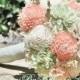 Weddings, Peridot Mint Peach Coral Bouquet, Burlap Lace, Sola Bouquet, Alternative Bouquet,Rustic Shabby ,Bridal Accessories, Keepsake, Mint