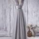 2016 Light Gray Bridesmaid Dress with Silver Belt, V Neck Wedding Dress, Long Maxi Dress, Backless Halter Prom Dress Floor Length (J065)