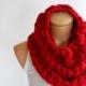 Cowl, red chunky cowl, Knitting neckwarmer, Red scarf,Chunky scarf,   Neckwarmer, scarf, infinity scarves...