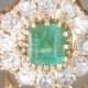 Antique Emerald and Diamond Halo Engagement Ring 18K
