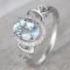 Aquamarine Engagement Ring,14K white gold ring,Halo aquamarine diamond ring,Aquamarine wedding ring,Oval aquamarine ring,Art deco halo ring