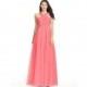 Watermelon Azazie Kaleigh - Floor Length Back Zip Chiffon V Neck Dress - The Various Bridesmaids Store