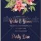 Alstroemeria Wedding Invitation tropical floral printable template. Bridal Shower bouquet privet berries, vector flower, illustration in vintage watercolor style