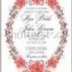 Wedding Invitation Floral Bridal Shower Invitation Wreath with pink flowers Anemone, Peony, wild privet berry, vector floral illustration in vintage watercolor style