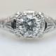 Vintage Late Edwardian Style Diamond Engagement Ring 14k White Gold Art Deco Engagement Ring Intricate Filigree Ring