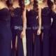 2017 New Strapless A-Line Long Bridesmaid Dresses Applique Beads Chiffon Wedding Guest Dress Dark Navy Evening Party Dresses Cheap Dress Lace New Online with $108.58/Piece on Hjklp88's Store 