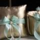 Gold Mint Bearer Pillow & Mint Wedding Basket  Gold Wedding Pillow   Mint Flower Girl Basket  Gatsby Style  Gold mint Wedding Ring Holder